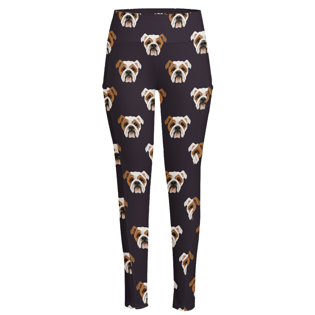 Cute English Bulldog Pattern Print High-Waisted Pocket Leggings