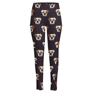 Cute English Bulldog Pattern Print High-Waisted Pocket Leggings