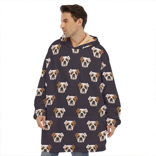 Cute English Bulldog Pattern Print Hoodie Blanket