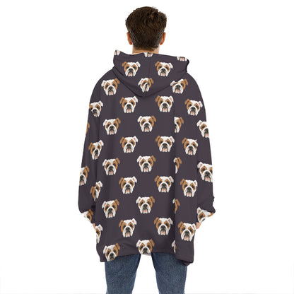 Cute English Bulldog Pattern Print Hoodie Blanket