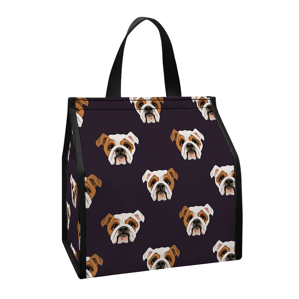 Cute English Bulldog Pattern Print Insulated Lunch Tote
