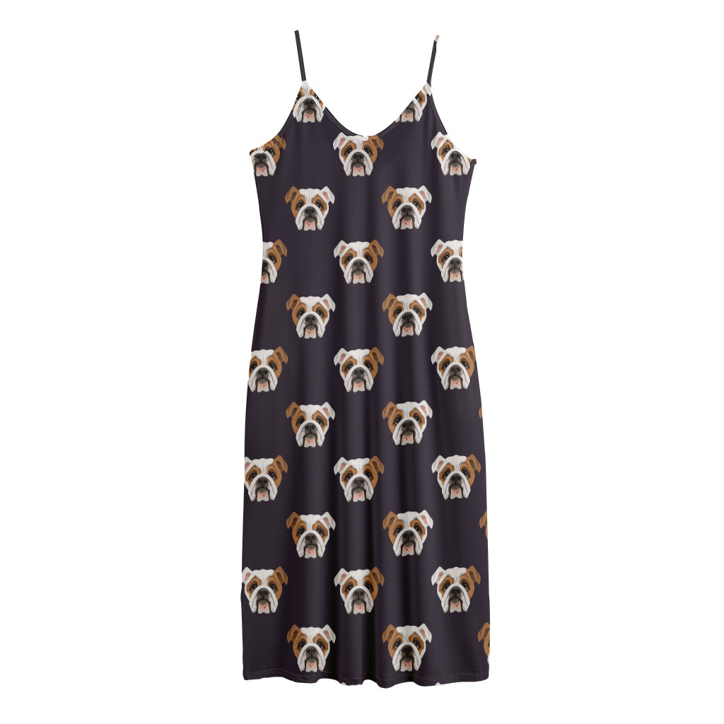 Cute English Bulldog Pattern Print Jersey Midi Cami Dress