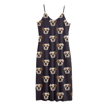 Cute English Bulldog Pattern Print Jersey Midi Cami Dress