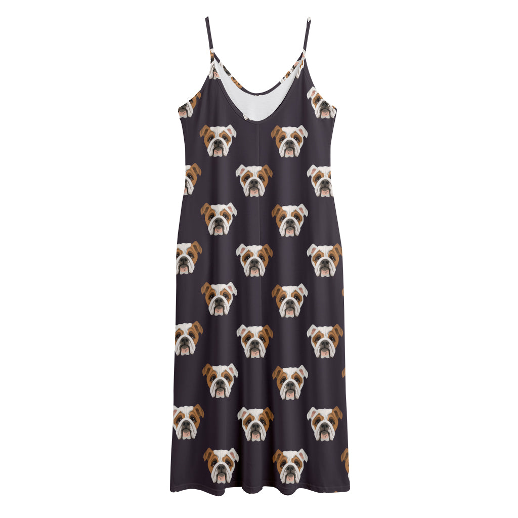 Cute English Bulldog Pattern Print Jersey Midi Cami Dress