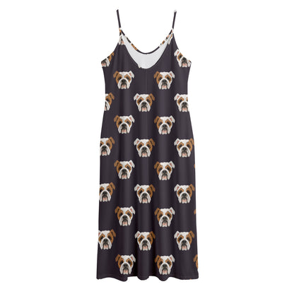 Cute English Bulldog Pattern Print Jersey Midi Cami Dress