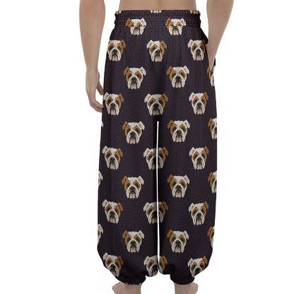 Cute English Bulldog Pattern Print Lantern Pants