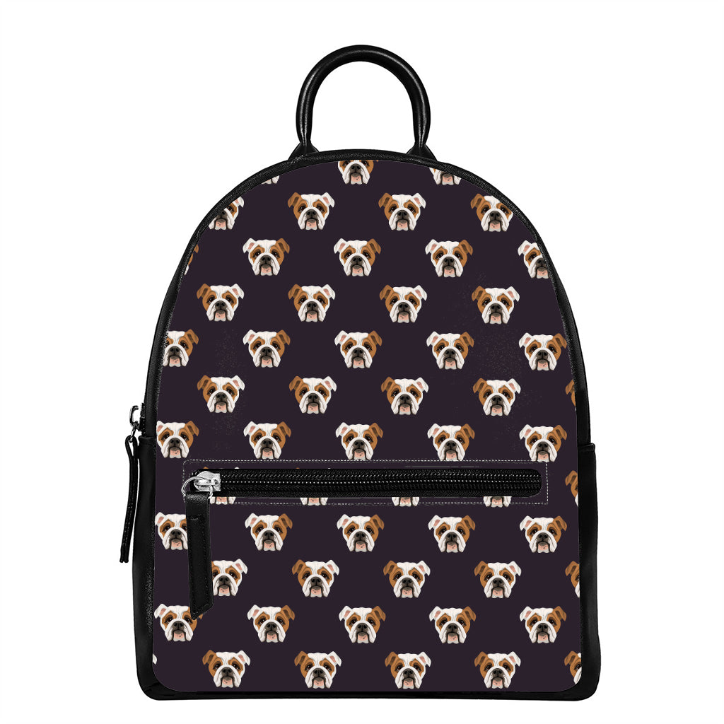 Cute English Bulldog Pattern Print Leather Backpack