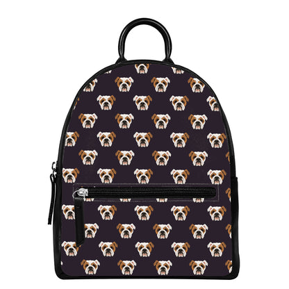 Cute English Bulldog Pattern Print Leather Backpack