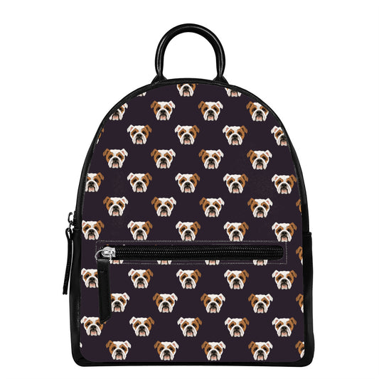 Cute English Bulldog Pattern Print Leather Backpack
