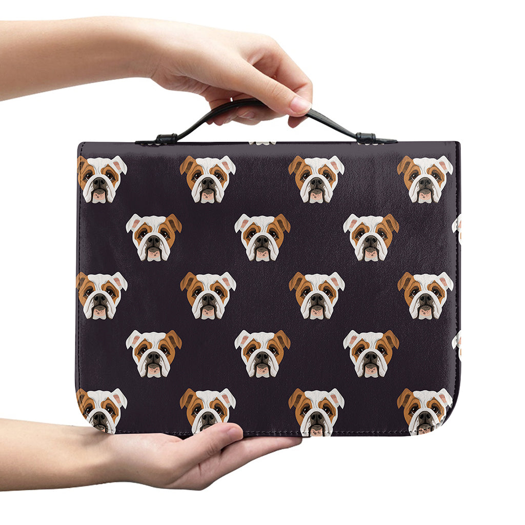 Cute English Bulldog Pattern Print Leather Bible Cover