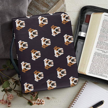 Cute English Bulldog Pattern Print Leather Bible Cover