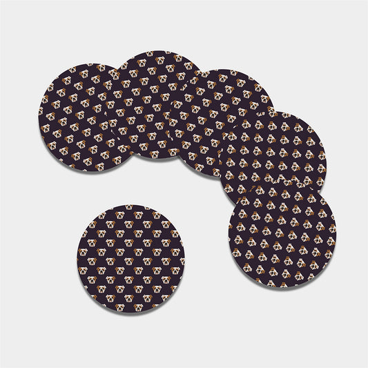 Cute English Bulldog Pattern Print Leather Coaster Set