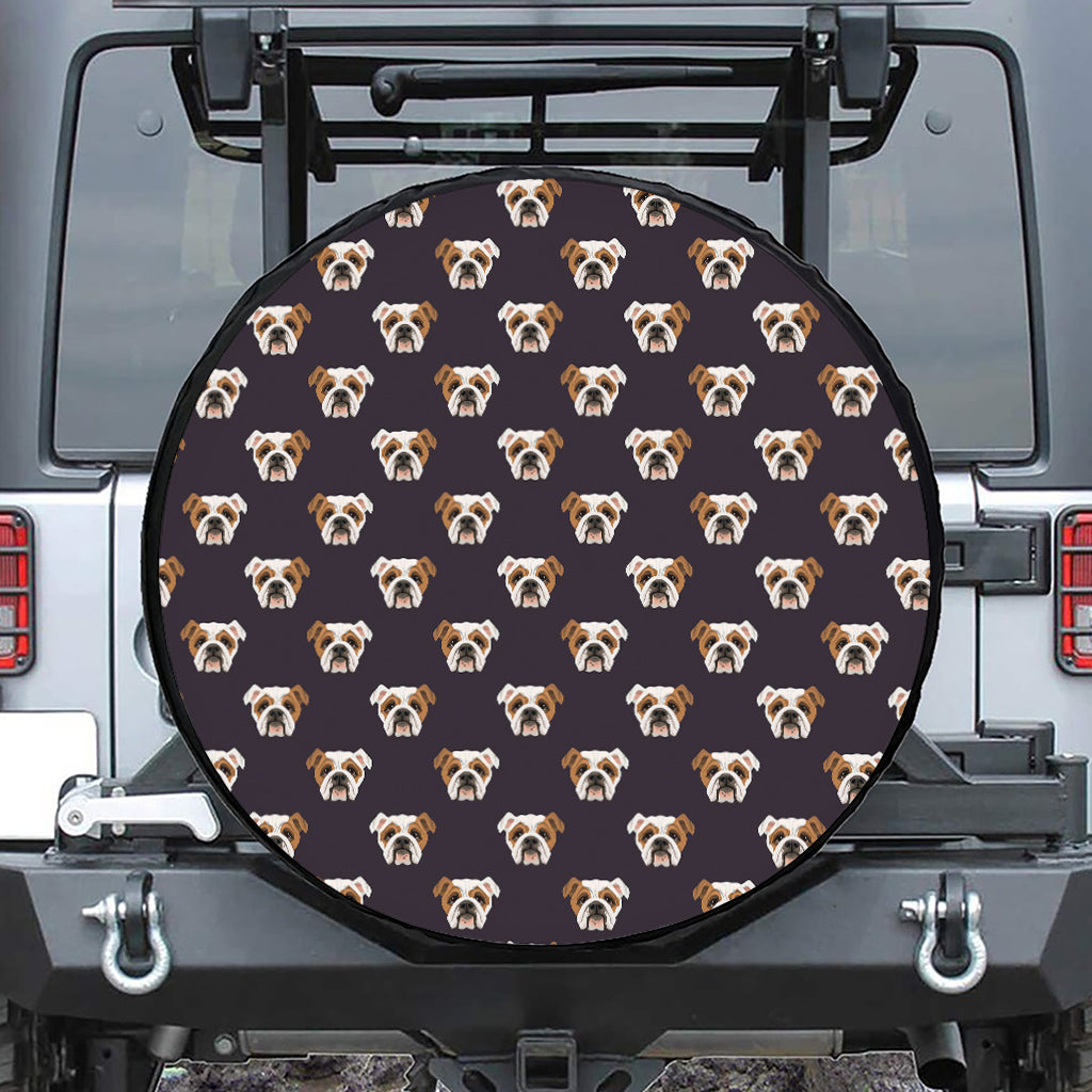 Cute English Bulldog Pattern Print Leather Spare Tire Cover