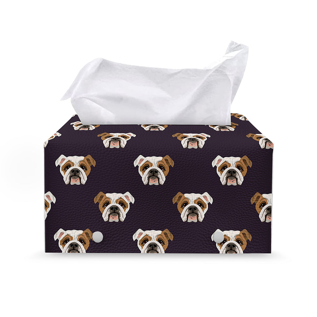 Cute English Bulldog Pattern Print Leather Tissue Box Cover