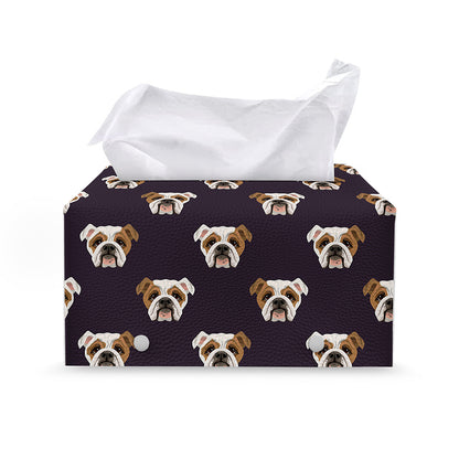 Cute English Bulldog Pattern Print Leather Tissue Box Cover