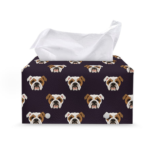 Cute English Bulldog Pattern Print Leather Tissue Box Cover
