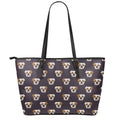 Cute English Bulldog Pattern Print Leather Tote Bag With Zipper
