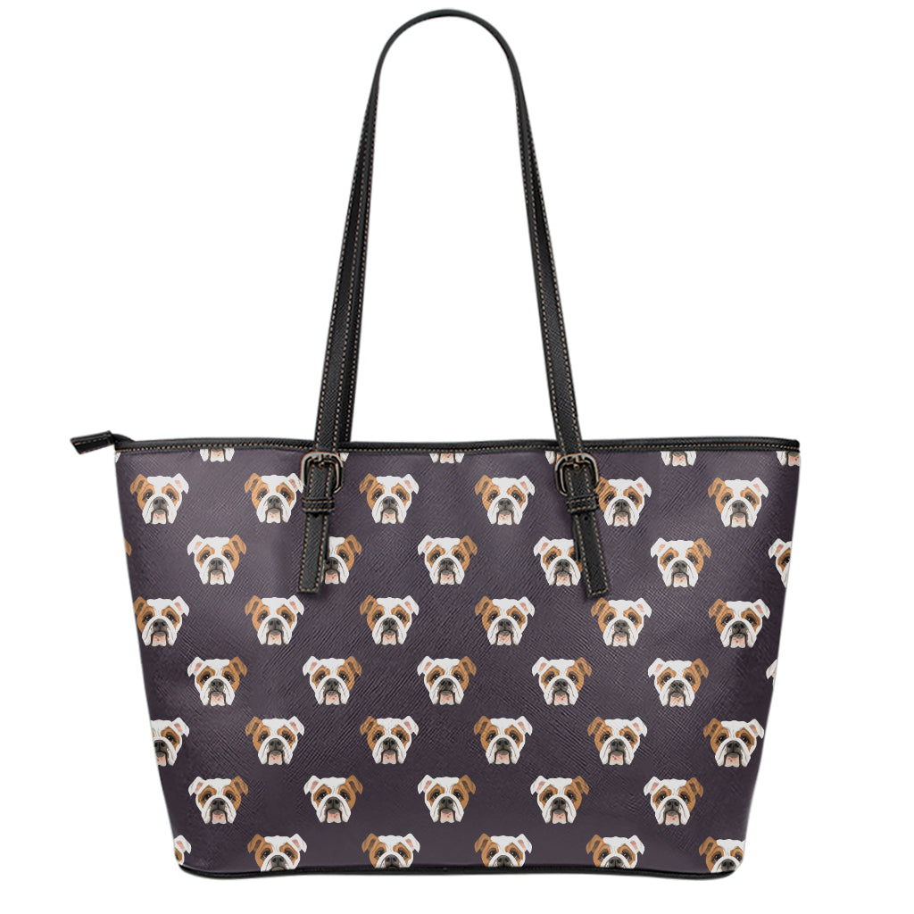 Cute English Bulldog Pattern Print Leather Tote Bag