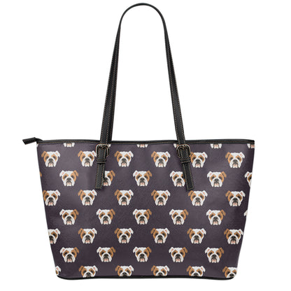 Cute English Bulldog Pattern Print Leather Tote Bag