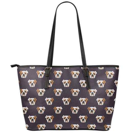 Cute English Bulldog Pattern Print Leather Tote Bag