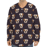 Cute English Bulldog Pattern Print Long Sleeve Baseball Jersey