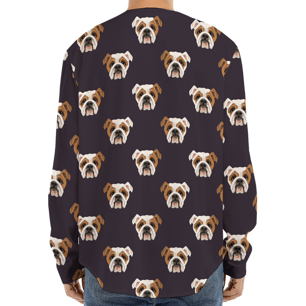 Cute English Bulldog Pattern Print Long Sleeve Baseball Jersey