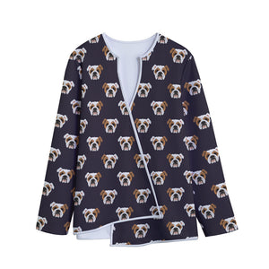 Cute English Bulldog Pattern Print Long Sleeve Short Coat