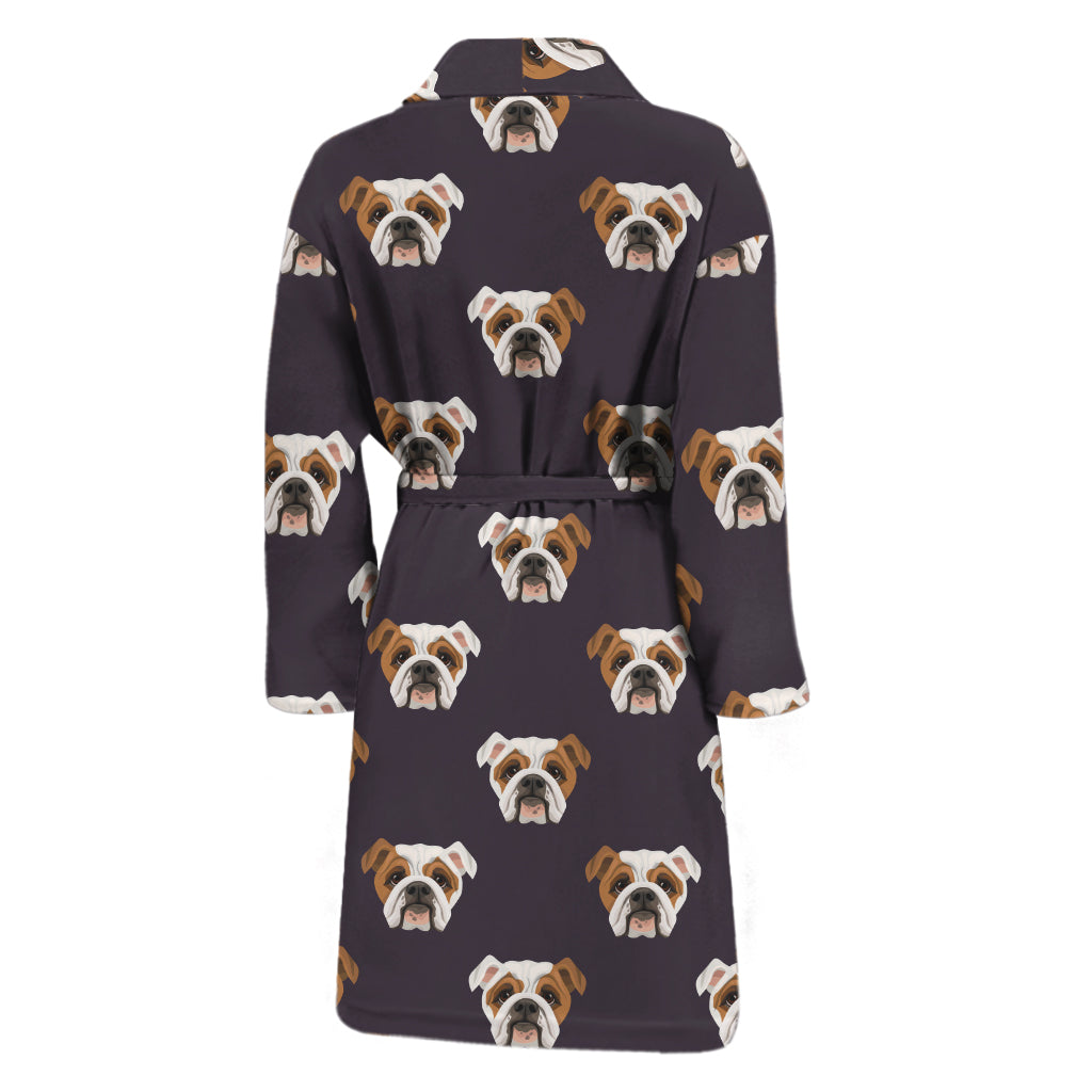 Cute English Bulldog Pattern Print Men's Bathrobe