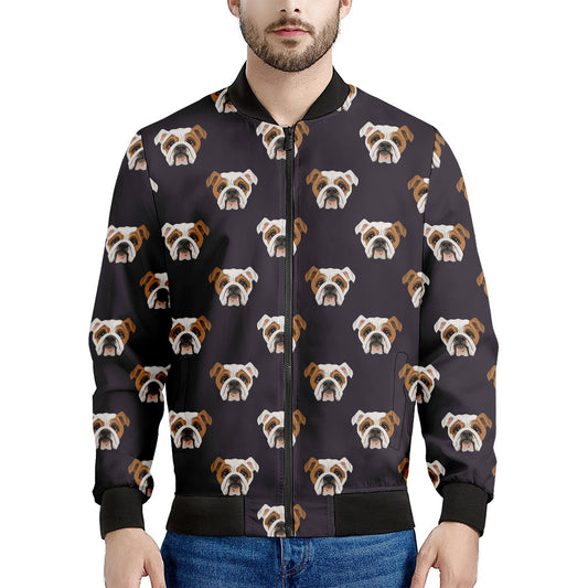 Cute English Bulldog Pattern Print Men's Bomber Jacket