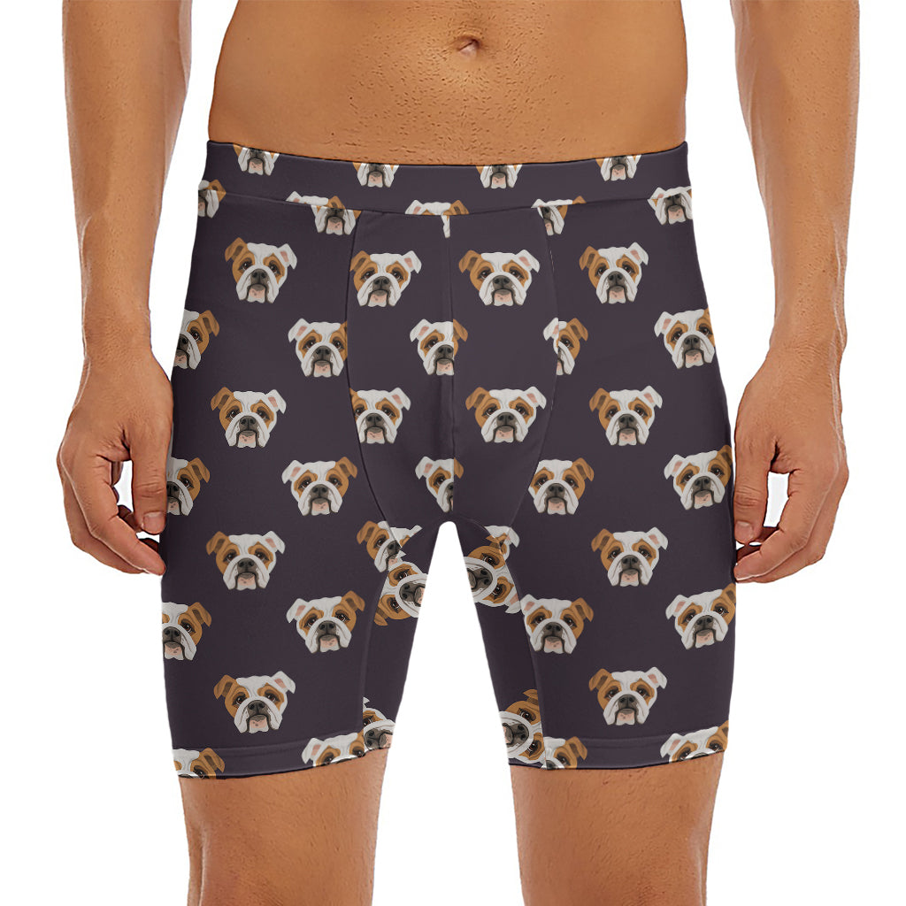 Cute English Bulldog Pattern Print Men's Long Boxer Briefs