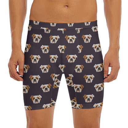 Cute English Bulldog Pattern Print Men's Long Boxer Briefs