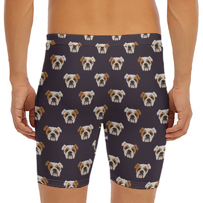 Cute English Bulldog Pattern Print Men's Long Boxer Briefs