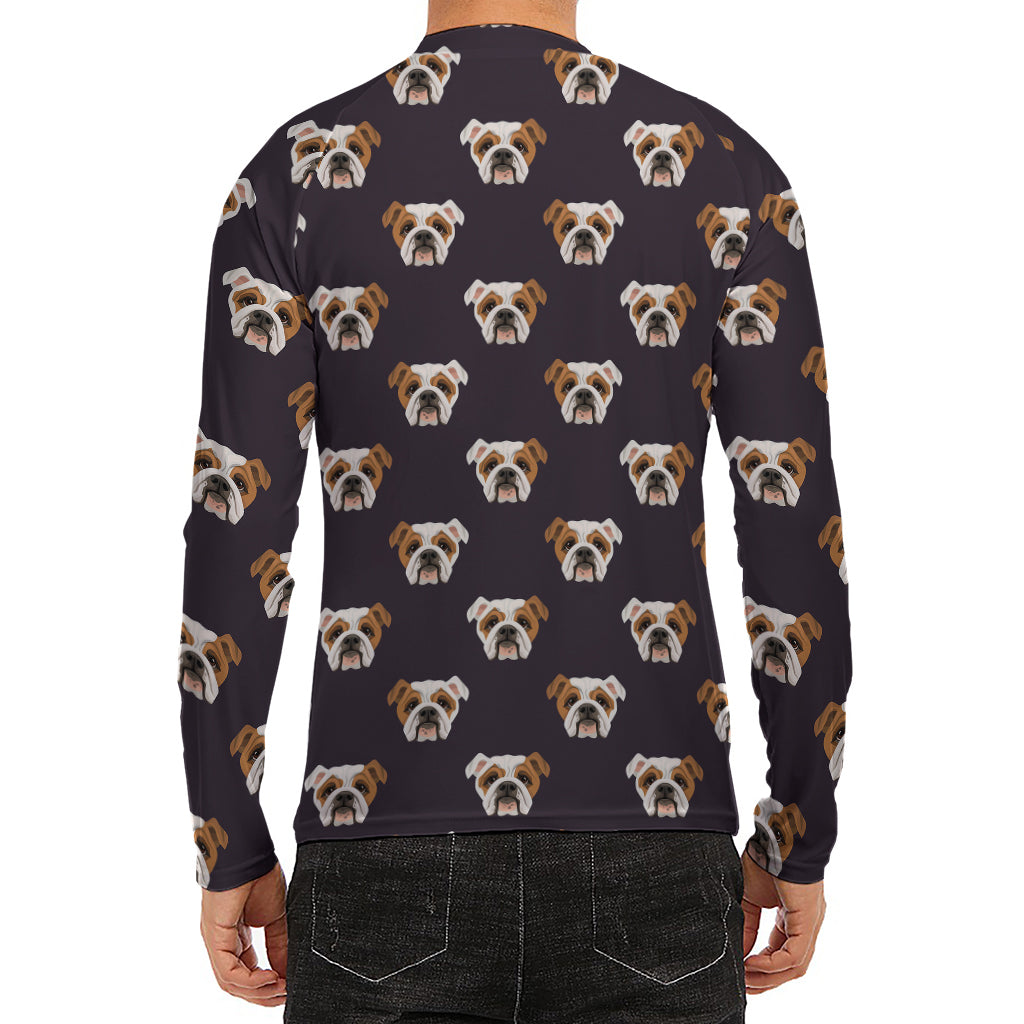 Cute English Bulldog Pattern Print Men's Long Sleeve Rash Guard