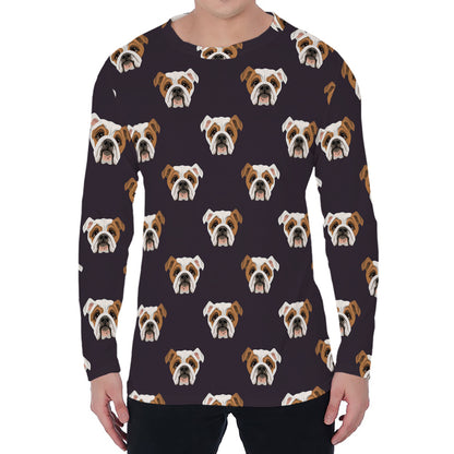 Cute English Bulldog Pattern Print Men's Long Sleeve T-Shirt