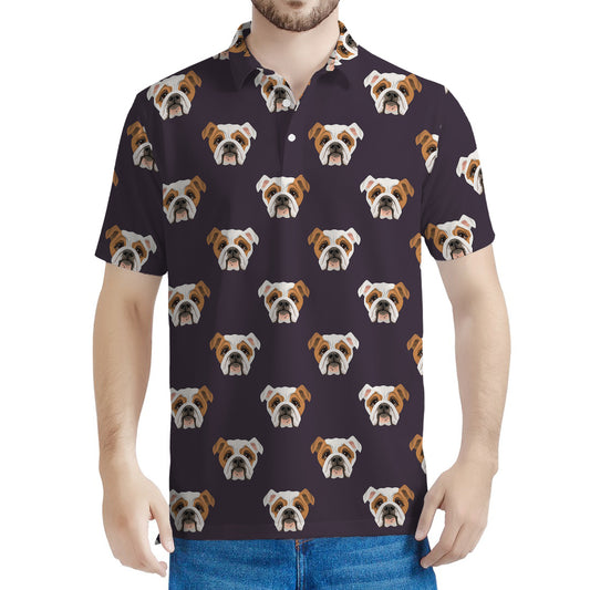 Cute English Bulldog Pattern Print Men's Polo Shirt