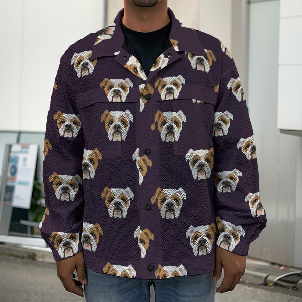 Cute English Bulldog Pattern Print Men's Shirt Jacket