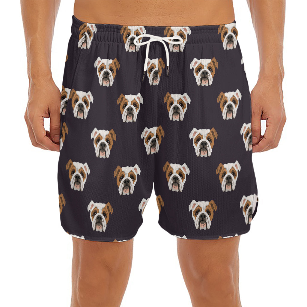 Cute English Bulldog Pattern Print Men's Split Running Shorts