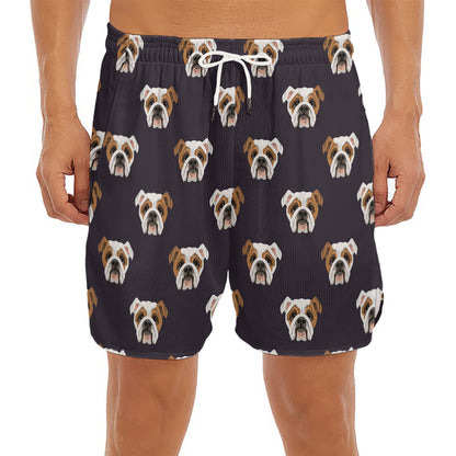 Cute English Bulldog Pattern Print Men's Split Running Shorts