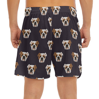 Cute English Bulldog Pattern Print Men's Split Running Shorts