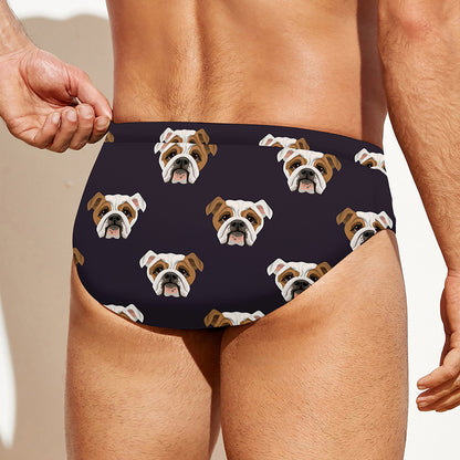 Cute English Bulldog Pattern Print Men's Swim Briefs