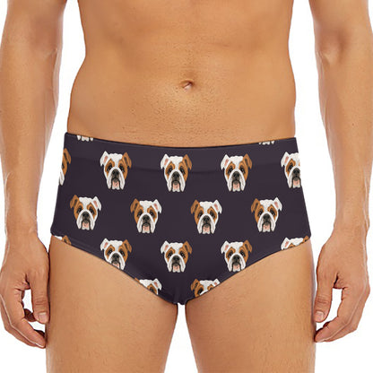 Cute English Bulldog Pattern Print Men's Triangle Swim Briefs