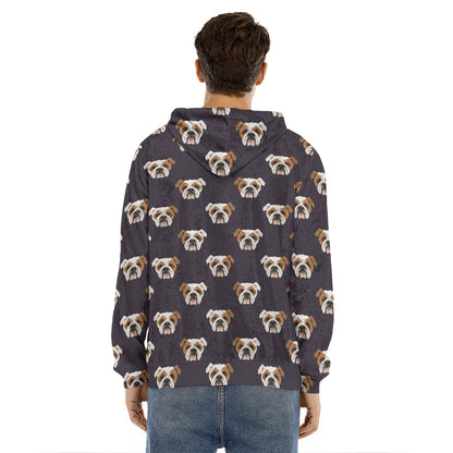 Cute English Bulldog Pattern Print Men's Velvet Pullover Hoodie