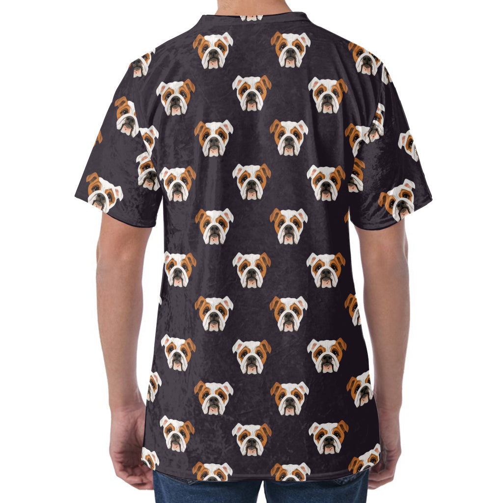 Cute English Bulldog Pattern Print Men's Velvet T-Shirt