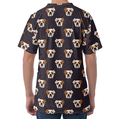 Cute English Bulldog Pattern Print Men's Velvet T-Shirt