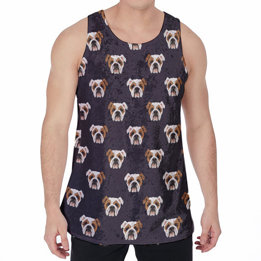 Cute English Bulldog Pattern Print Men's Velvet Tank Top