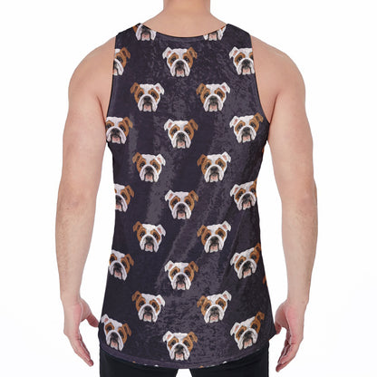 Cute English Bulldog Pattern Print Men's Velvet Tank Top