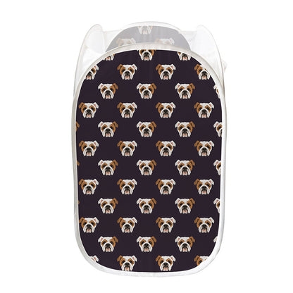 Cute English Bulldog Pattern Print Mesh Laundry Hamper