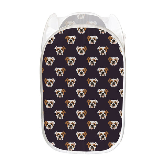 Cute English Bulldog Pattern Print Mesh Laundry Hamper