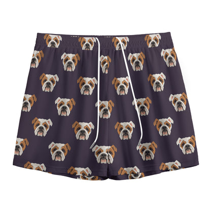 Cute English Bulldog Pattern Print Mesh Shorts