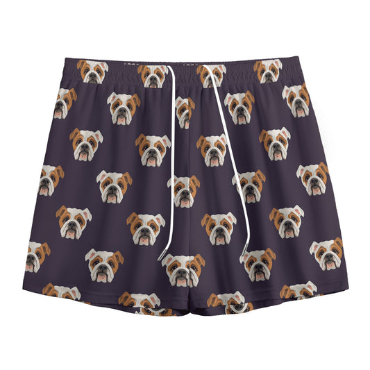 Cute English Bulldog Pattern Print Mesh Shorts